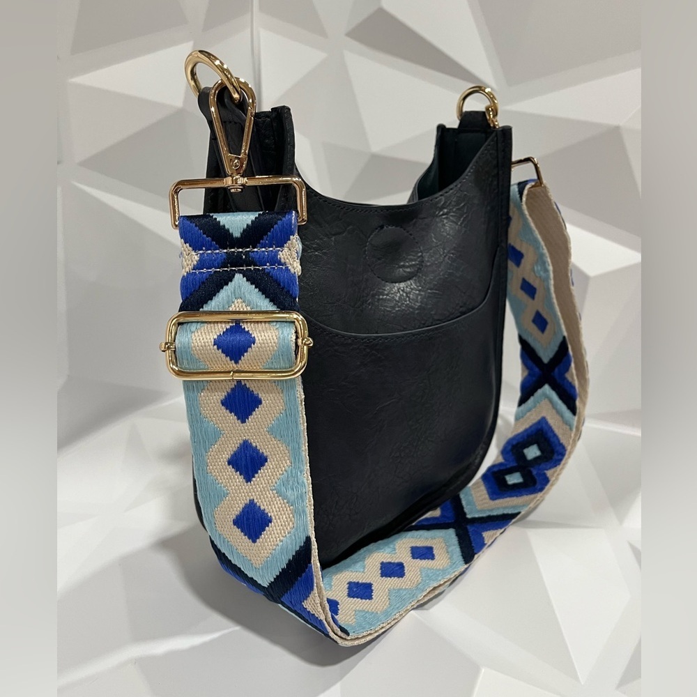 Ah-Dorned Navy Blue Vegan Leather Messenger Crossbody Bag With Adjustable Strap